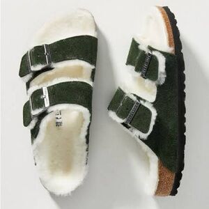 Dark Green Arizona Shearling-Lined Birkenstocks